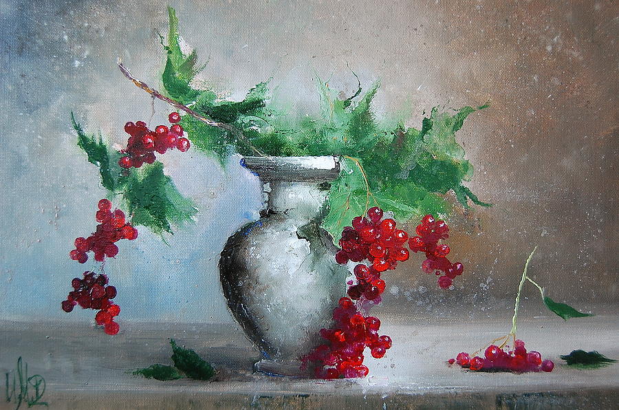 Branches of Rowan Berries in Vase Painting by Igor Medvedev