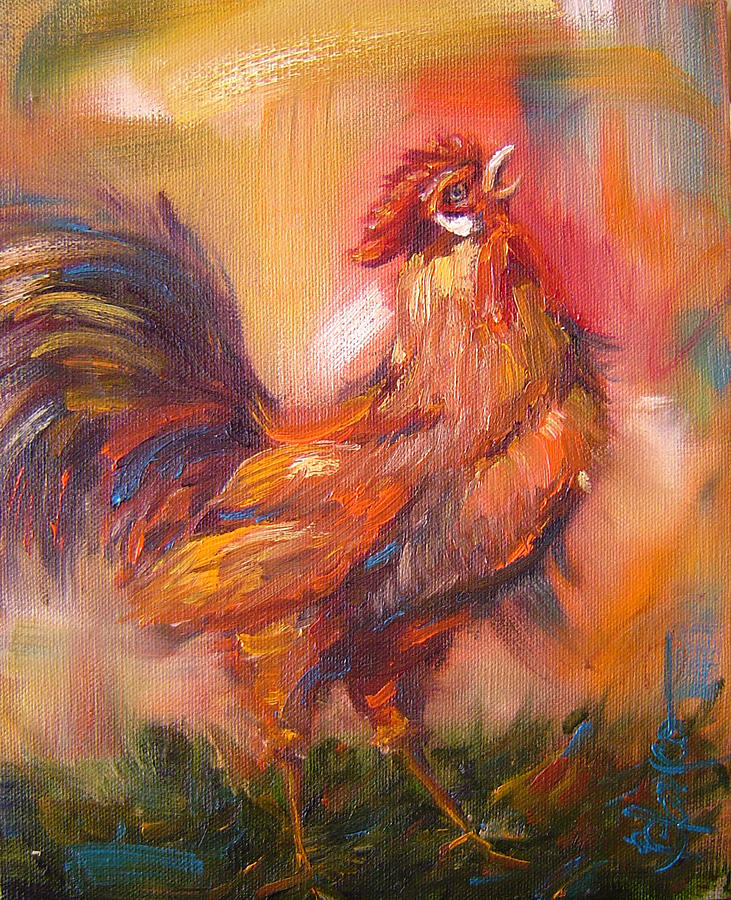 Rooster Painting - Brand new day by Jeannina Blanco