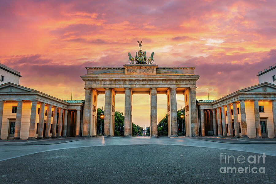 Brandenburg gate at sunset, Berlin Photograph by Delphimages Photo Creations