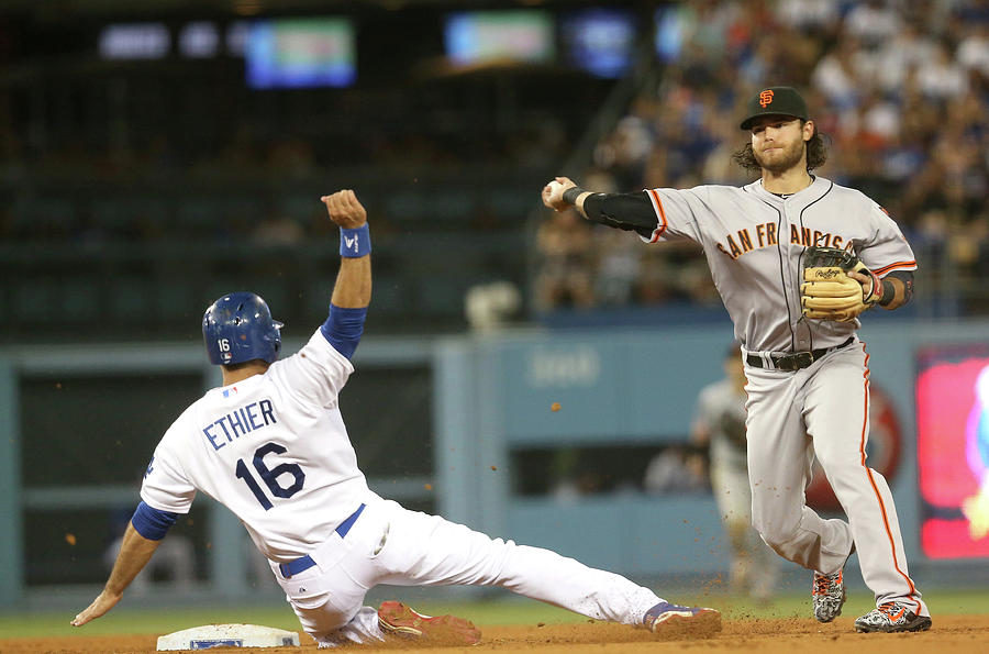 Brandon Crawford and Andre Ethier Photograph by Stephen Dunn
