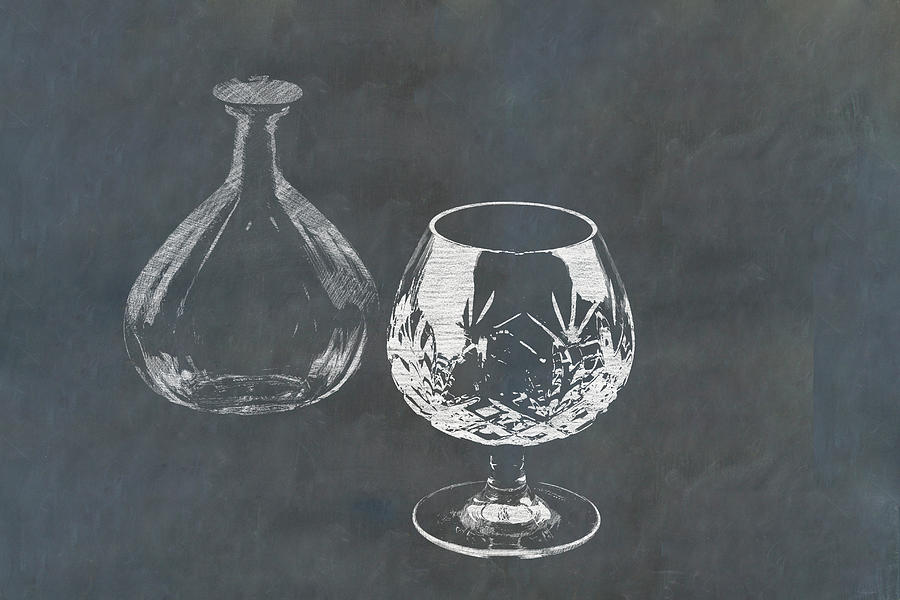 Brandy Snifter And Bottle Sketch On Blackboard Photograph
