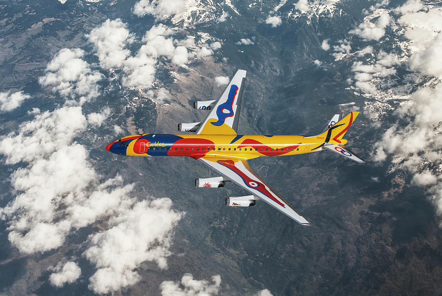 Braniff DC-8 Calder Flying colors of South America Mixed Media by Erik Simonsen