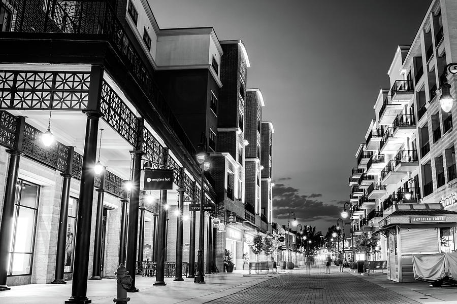 Branson Landing Promenade At Dusk - Black And White Photograph by Gregory Ballos