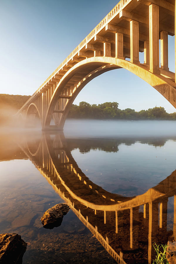 Branson Missouri Bridge Reflections Over Calm Waters Of Lake Taneycomo Photograph by Gregory Ballos