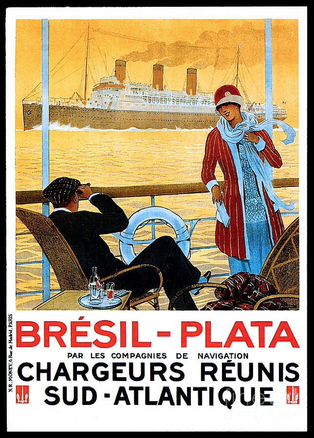 Brasil To Plata Par Les Compagnies De Navigation Chargeurs Reunis Sud  Atlantique Travel Poster Painting