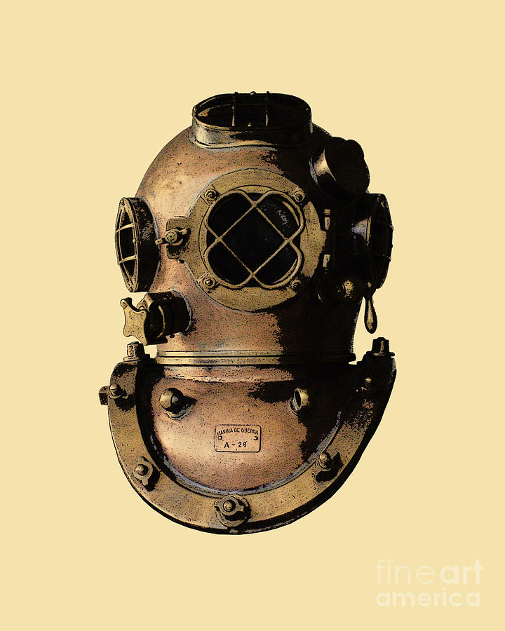 Vintage Digital Art - Brass Diving Helmet by Madame Memento