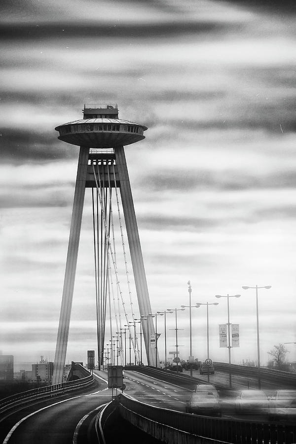 Bratislava Slovakia UFO Bridge Black and White Photograph by Carol Japp
