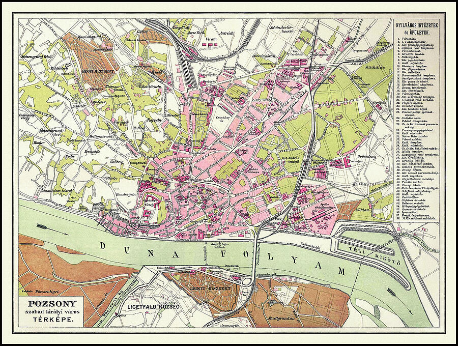 Bratislava Slovakia Vintage Map 1910 Photograph By Carol Japp - Fine 