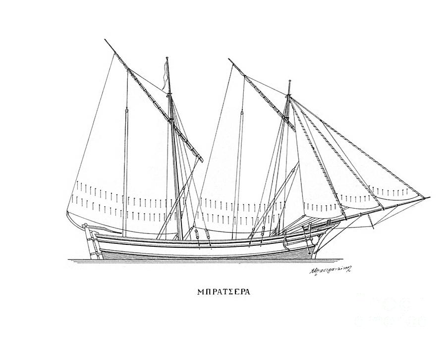 Bratsera - traditional Greek sailing boat Drawing by Panagiotis Mastrantonional Greek sailing boats