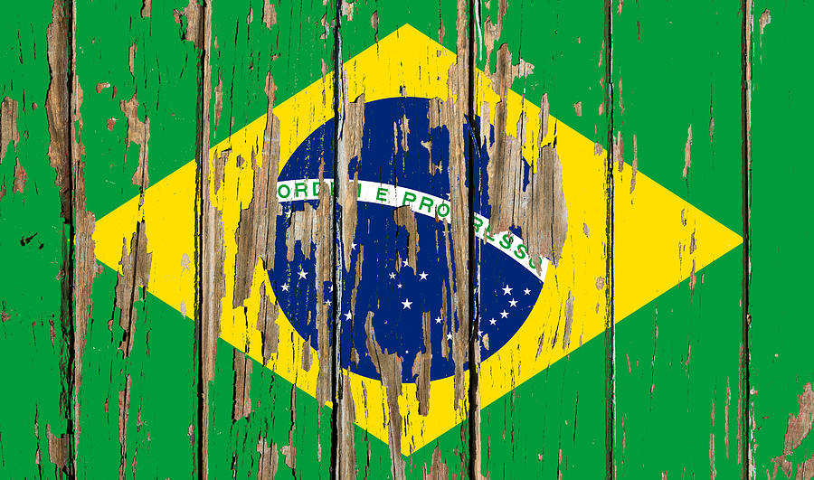 Brazil Flag Peeling Paint Distressed Barnwood Mixed Media
