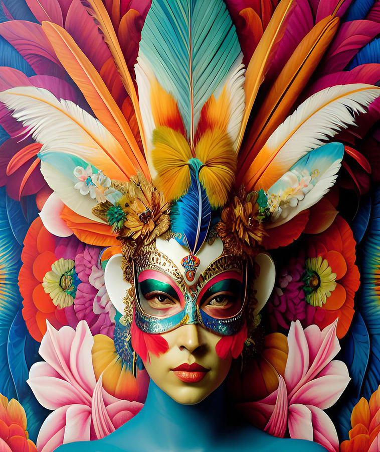 Brazilian Carnival Mask Digital Art by La Moon Art