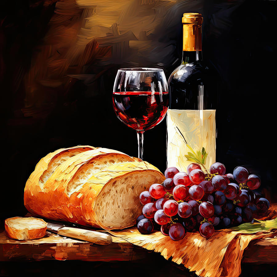 Bread and Wine Art Photograph by Lourry Legarde