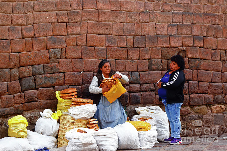 Bread Seller and Inca Wall Cusco Peru Photograph by James Brunker