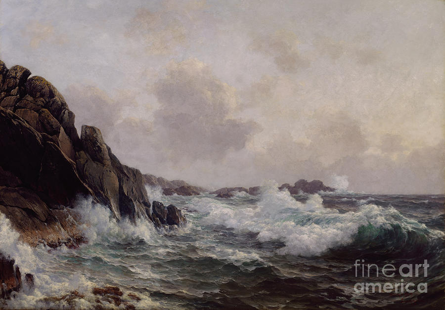 Breakers at Kvits island, 1899 Painting by O Vaering by Lauritz Haaland