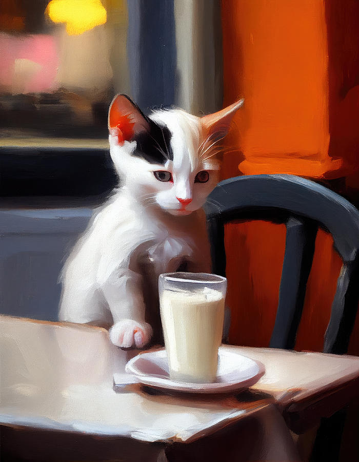 Cat Painting - Breakfast at the Diner by My Head Cinema