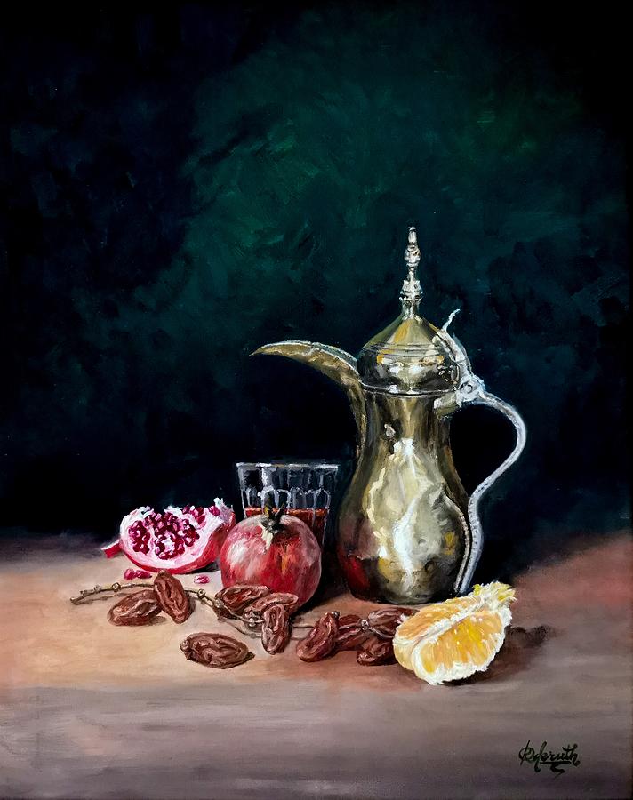 Breakfast in the Middle East Painting by Raouf Oderuth