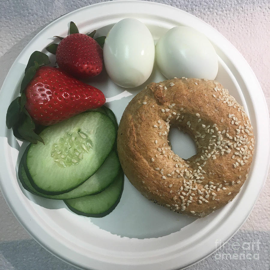 Breakfast Time for Bagel Eggs Strawberry Cucumber Photograph by John Shiron