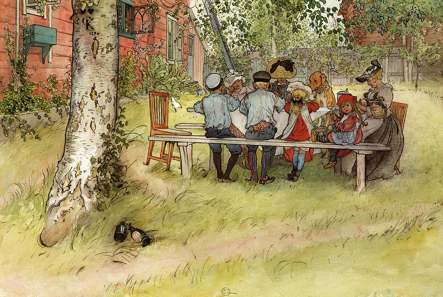 Breakfast under the Big Birch, 1895 Painting by Carl Larsson