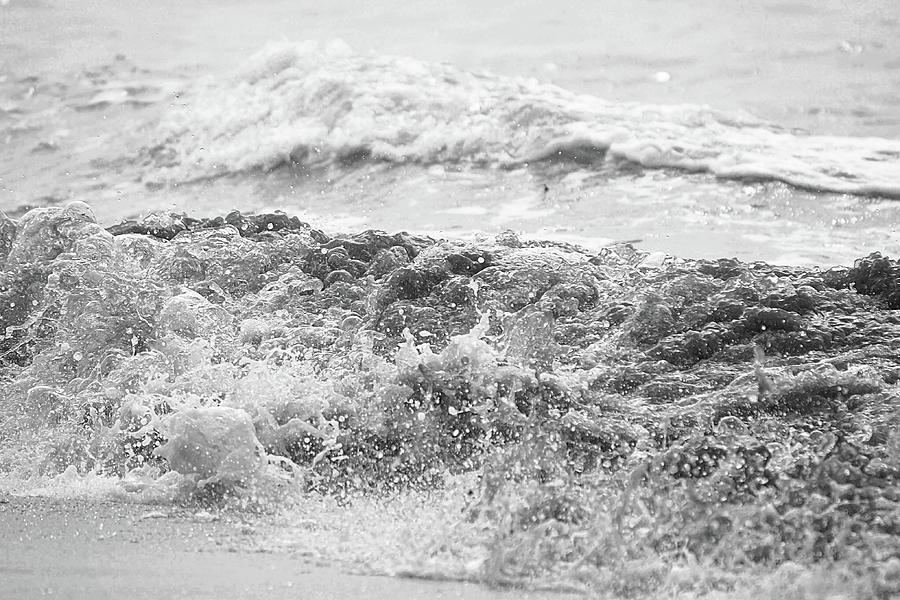 Breaking Wave At Shore Black And White Photograph