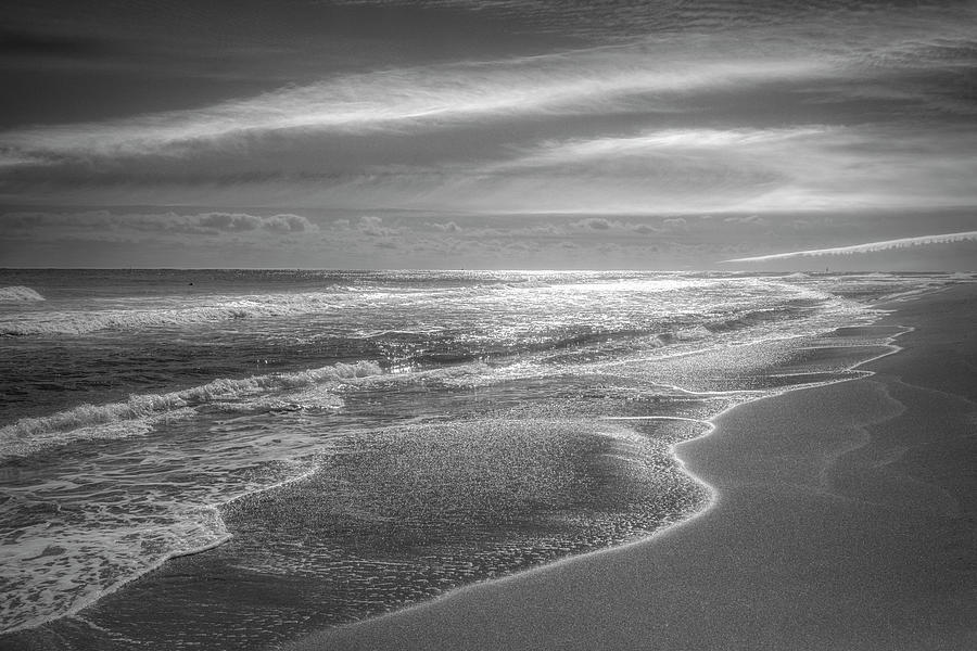 Breaking Waves on the Shore Black and White Photograph by Debra and Dave Vanderlaan