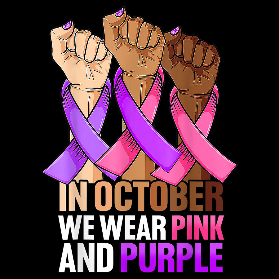 Pink Ribbon Digital Art - Breast Cancer Domestic Violence Awareness Pink Purple Ribbon by Th