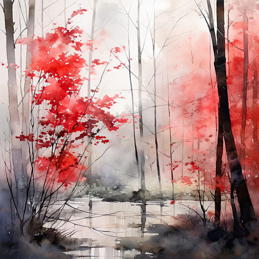 Breath Of Autumn - Autumn Art - Red and Gray Wall Art Painting by Lourry Legarde