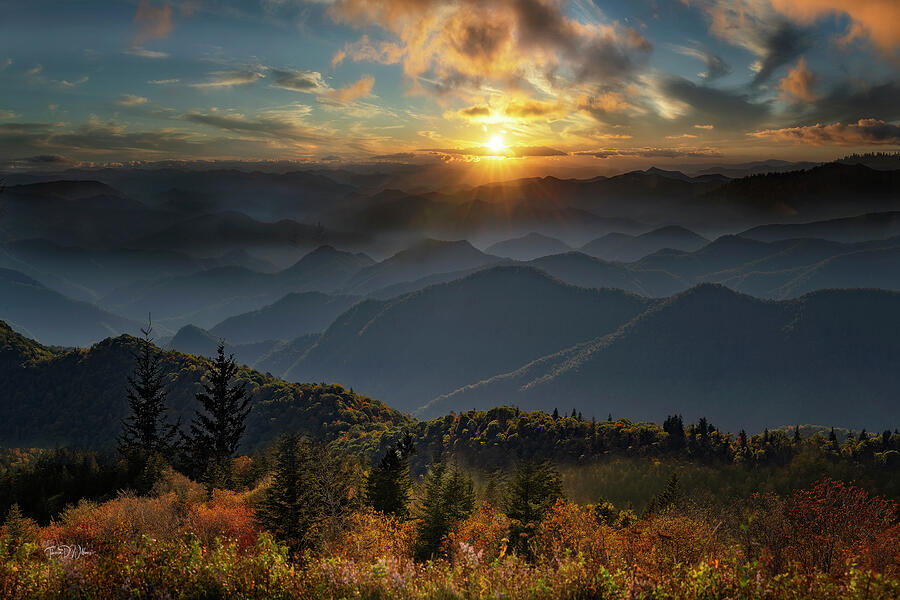 Breathtaking Mountain Sunset Landscape Photograph - Breathtaking Smoky Mountains Sunset by Theresa D Williams Smoky Mountains