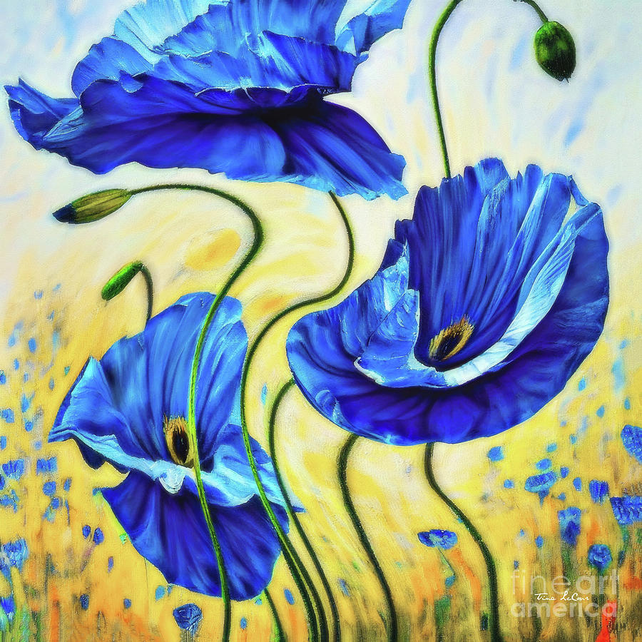 Breezy Blue Poppies 2 Painting by Tina LeCour