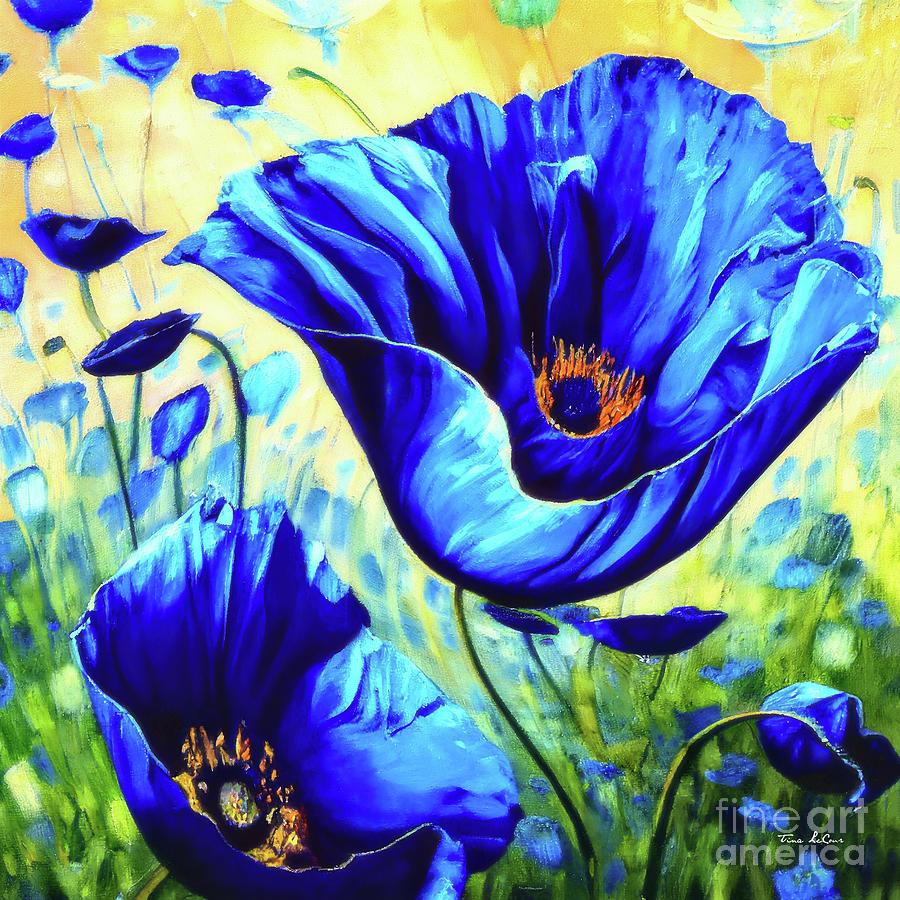 Breezy Blue Poppies Painting by Tina LeCour