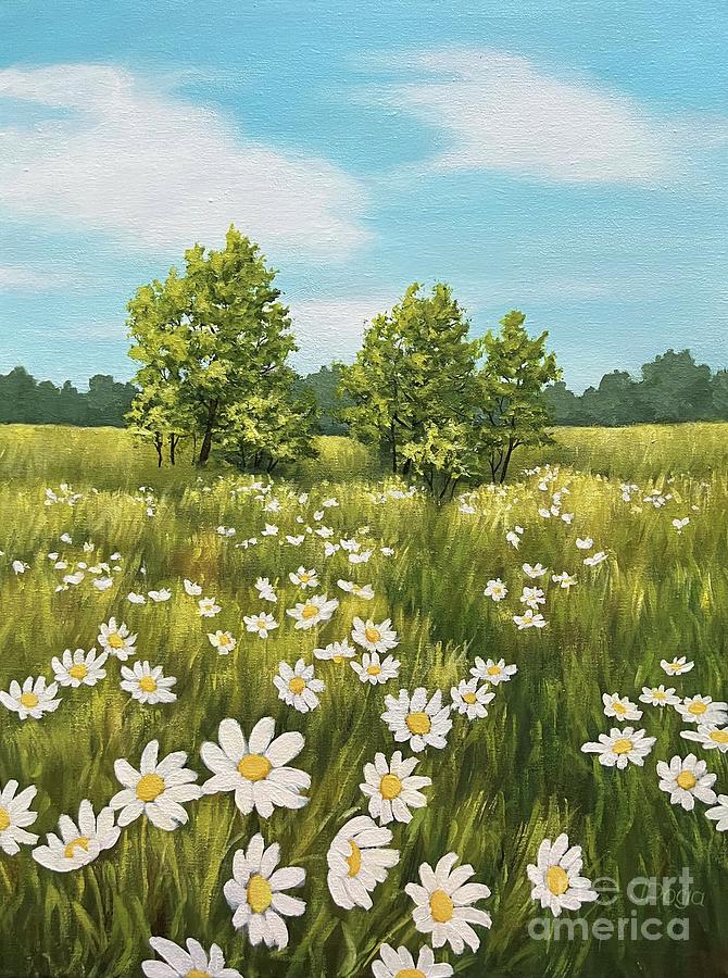 Breezy daisy fields Painting by Inese Poga
