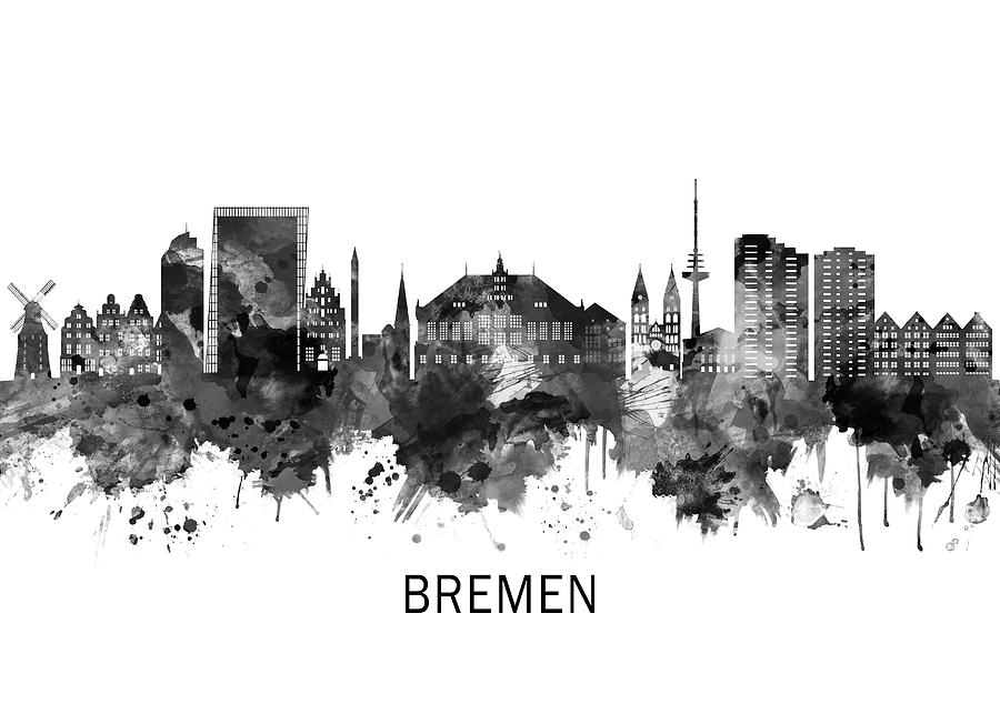 Bremen Germany Skyline Bw Mixed Media