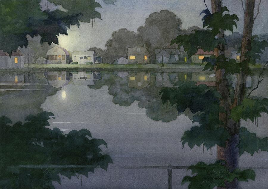 Brentwood Pond at Night Painting by Stan Masters - Pixels