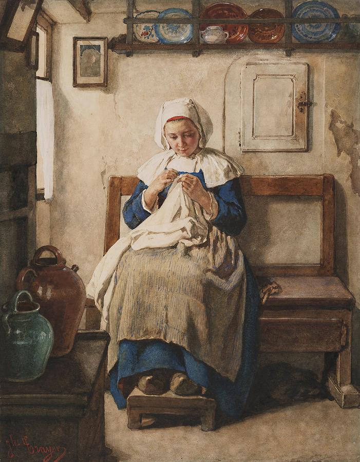 Breton peasant girl Painting by Jean Baptiste Jules Trayer - Pixels Merch