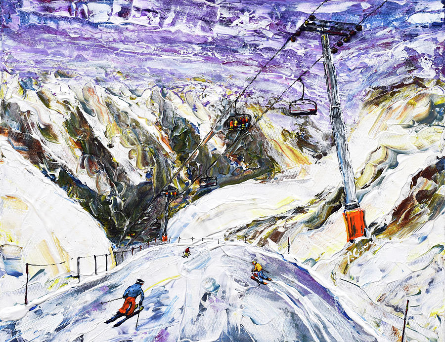 Brevent above Chamonix Ski Print Painting by Pete Caswell