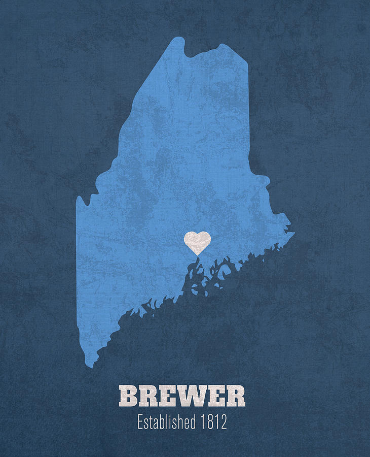 Brewer Maine City Map Founded 1812 University of Maine Color Palette