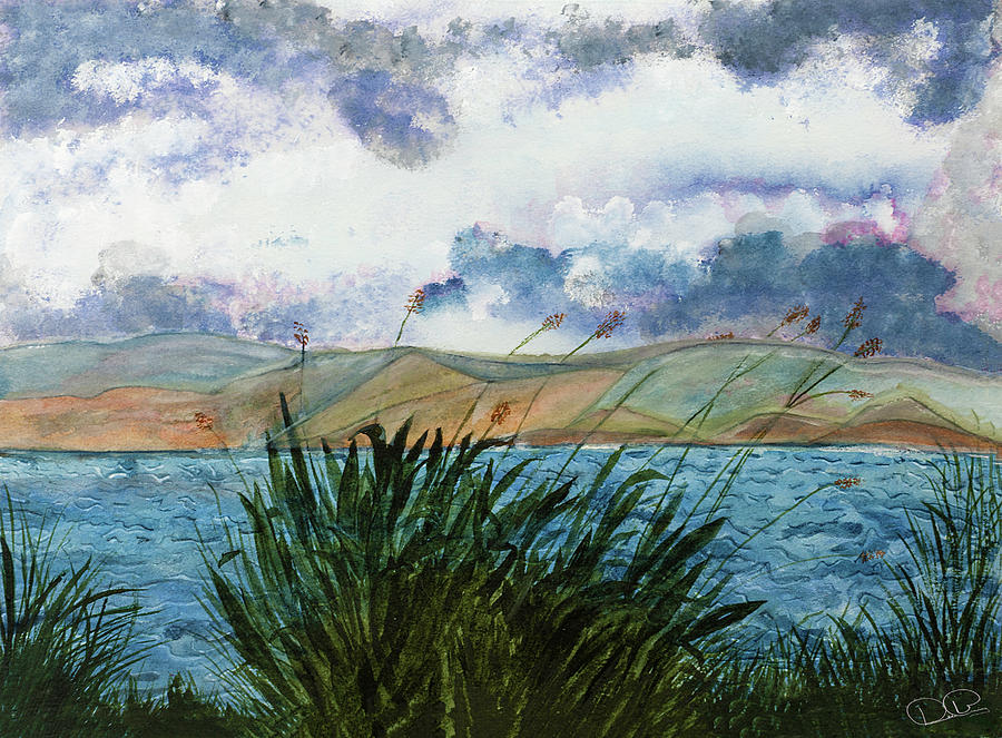 Brewing Storm over lake Watercolor painting Painting by Dee Browning