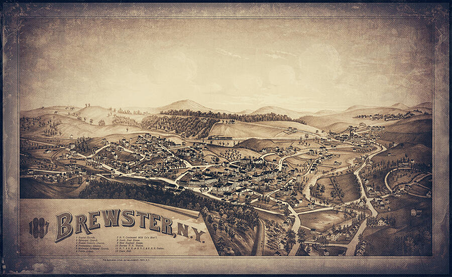 Brewster New York Vintage Map Aerial View 1887 Sepia Photograph by Carol Japp Fine Art America