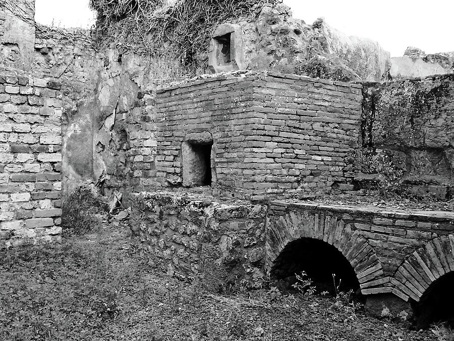 Brick Ovens Pompeii Black And White Photograph by Debbie Oppermann
