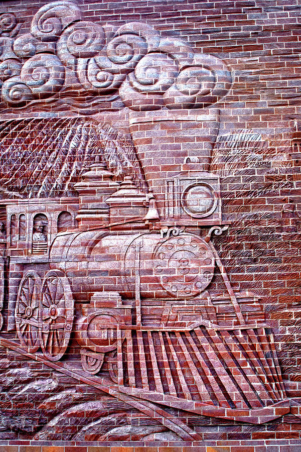 Architecture Photograph - Brick Relief Locomotive, Concordia, Kansas by Douglas Taylor