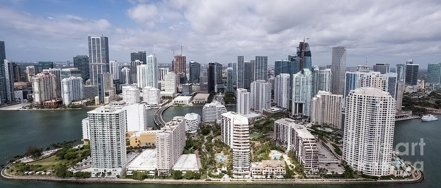 Brickell Key and Downtown Miami Skyline Aerial View Photograph by David Oppenheimer