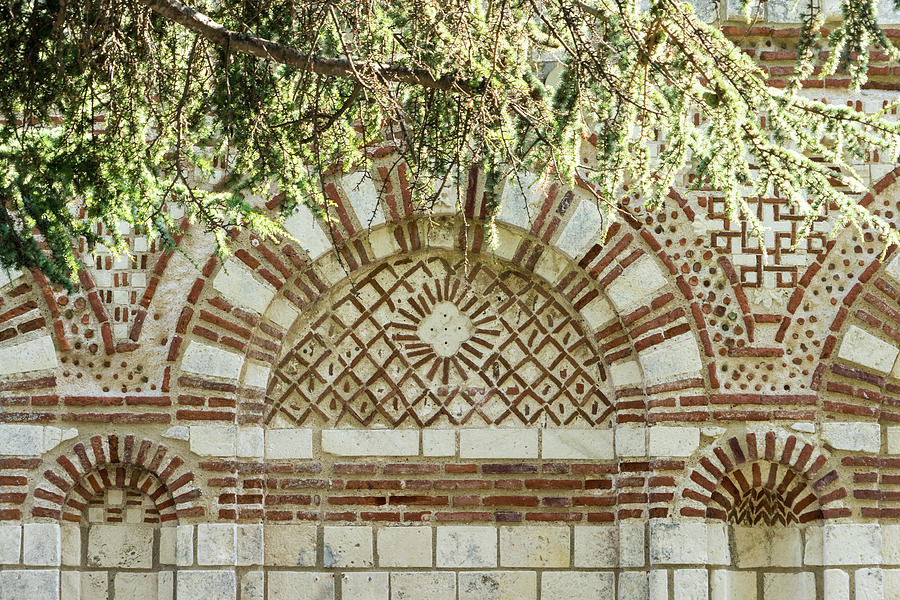 Brickwork Like Embroidery - Byzantine Design of Red Brick and White Stone Photograph by Georgia Mizuleva