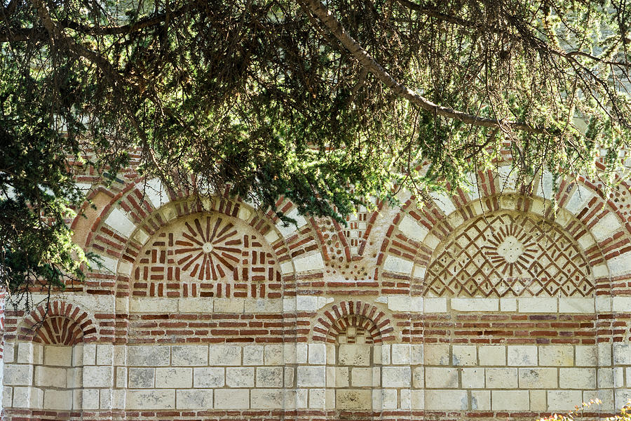 Brickwork Like Embroidery - Byzantine Designs of Red Bricks and White Stones Photograph by Georgia Mizuleva