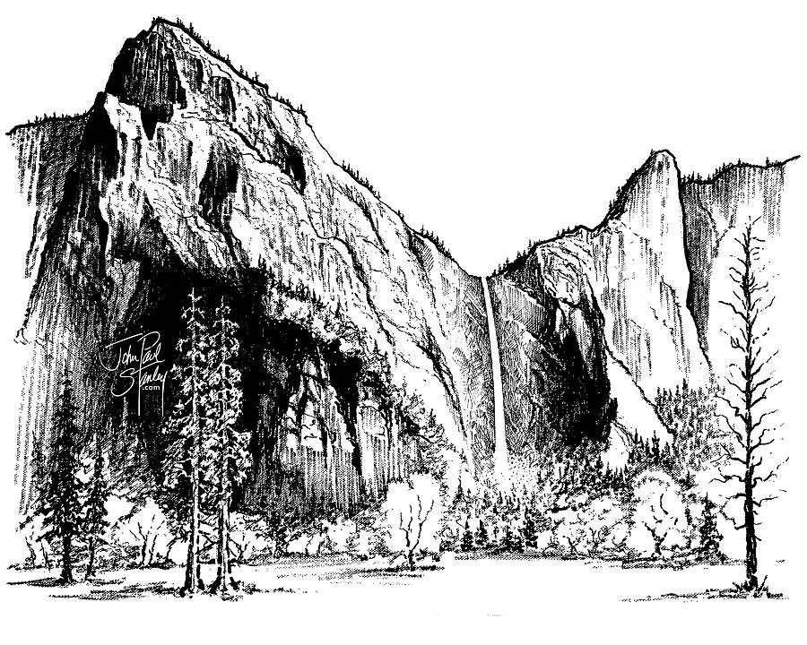 Bridalveil Fall, Yosemite Drawing by John Paul Stanley