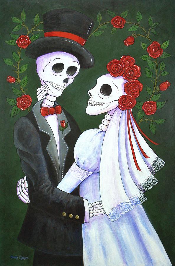 Bride and Groom with Roses Painting by Candy Mayer
