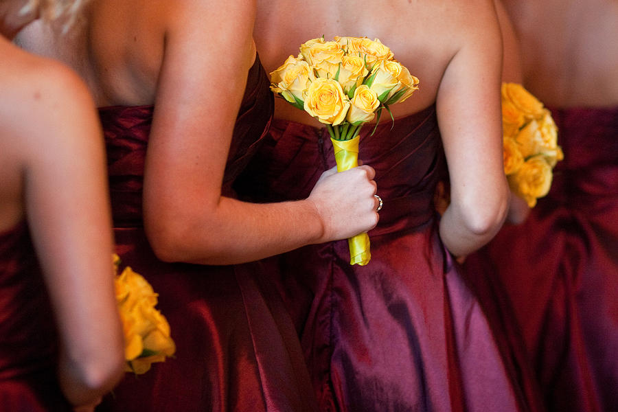 Bridesmaids with Yellow Bouquets Standing in Line Church Photograph by Sjharmon