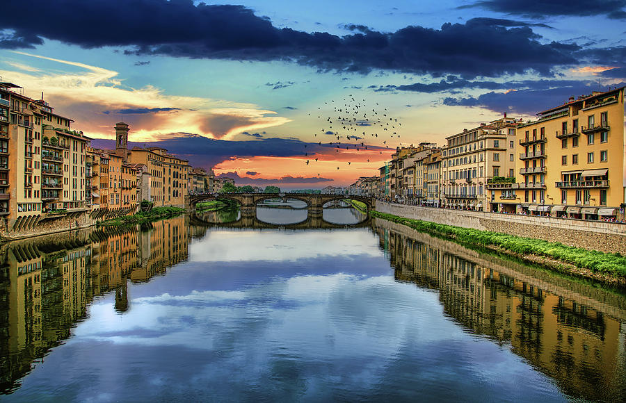 Bridge and Clouds Over Arno Photograph by Darryl Brooks