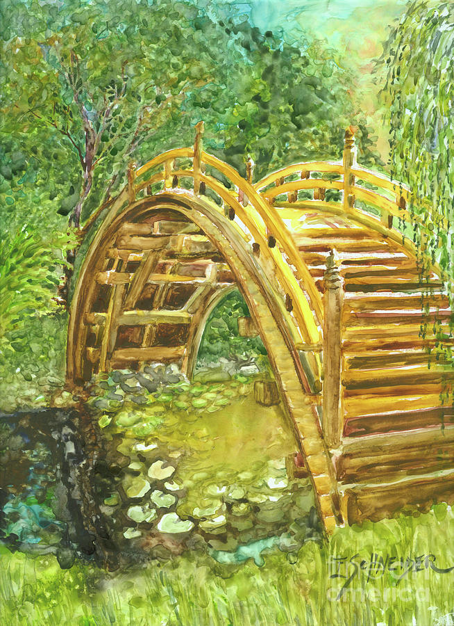 Bridge at Huntington Gardens Painting by Edie Schneider