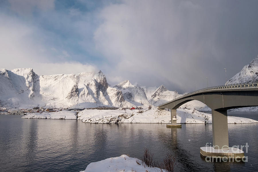 Bridge cross over arctic ocean with sunlight on mountain Photograph by ...