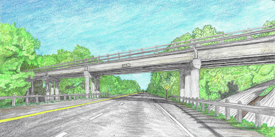 Bridge Crossing Highway Drawing by Teresamarie Yawn