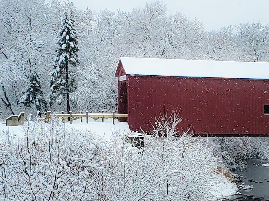 Wintery Covered Bridge Photograph by Andrea Whitaker